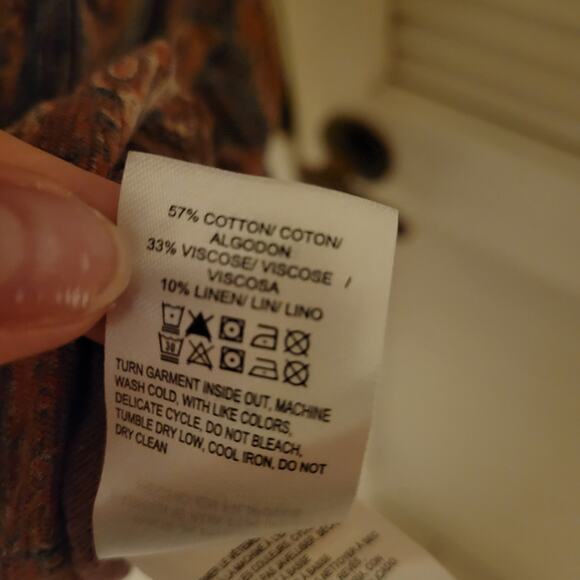 Boho 2000s Lucky Brand XL Geometric Printed Lightweight Linen Blend Tee Shirt XL - Picture 7 of 8